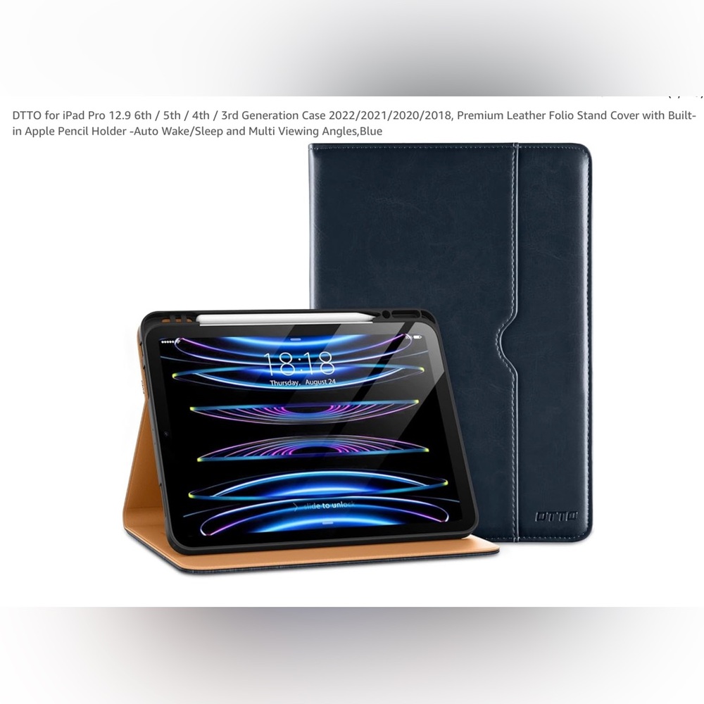 NWT DTTO iPad Pro 12.9 Navy Blue Leather Folio Stand Cover